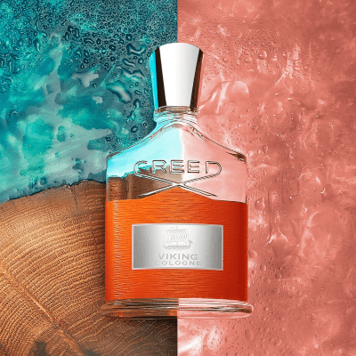 維京之海 龍蘊 Viking Cologne 香水置於撞色背景,展現明亮柑橘調活力氣息