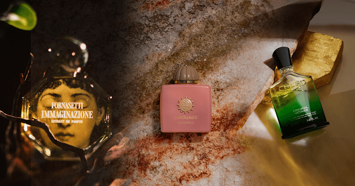 開運香水推薦封面圖，Fornasetti 夢遊神域、AMOUAGE 秘藏神諭 與 CREED 綠香岩蘭情境圖